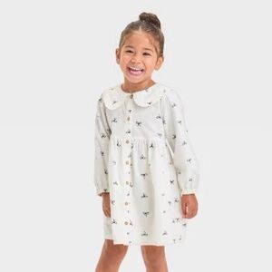 Cat & Jack NWOT Corduroy Collared Bow Print Dress size 4T